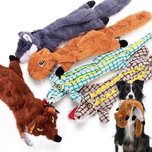 BACIVIC Dog Squeaky Toys, Plush Chew Toys, Adorable Plush Animal Figures Interactive Dog Toys, Non-Stuffed Dog Toys Set of 5, Perfect for Teething Dogs